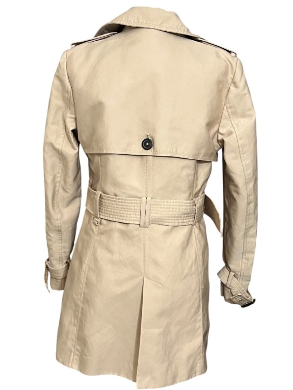 ZARA WOMAN Trench Coat Womens M Beige Belted Double Breasted Jacket Khaki - Picture 3 of 13